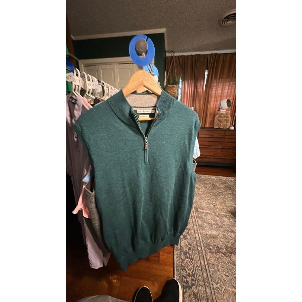 Peter Millar Mens XL Teal Green 100% Merino Wool Quarter Zip Sweater Vest 99